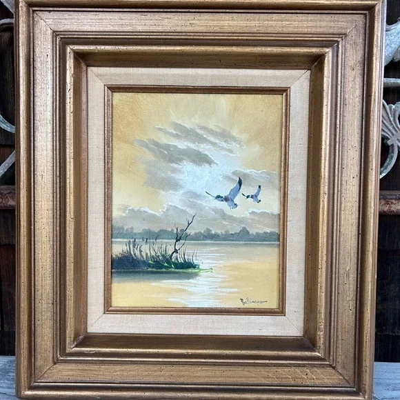 Vintage Duck Pond Oil Painting by Stephen Bellinger (18x16) - Picture 11 of 12